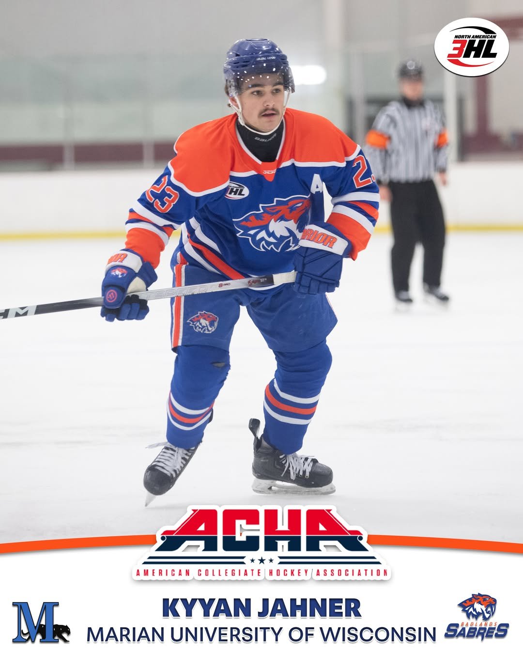 #NA3HL Commitment Alert: @badlandssabres Kyyan Jahner, has committed to play college hockey for @marianachad2
