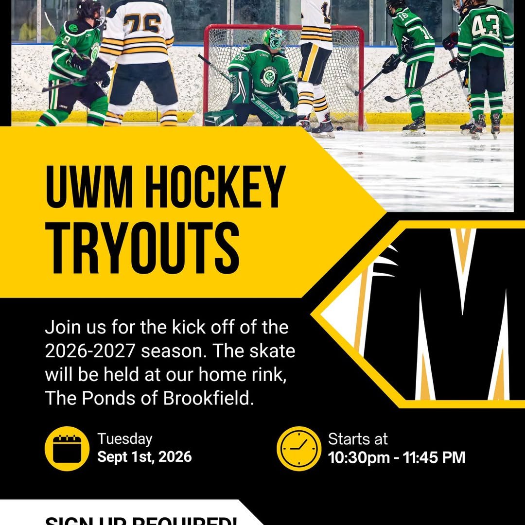 🏒 The UW–Milwaukee Hockey Club is holding tryouts for the 2026–2027 season, and we’re looking for experienced players ready to compete at the ACHA club level.